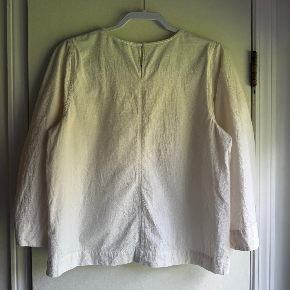Madewell Cream Cotton Puff Sleeve Blouse Off White 3/4 Balloon Sleeve Top M - Picture 7 of 9